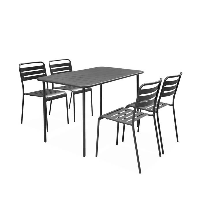 SWEEEK Table de jardin et 4 chaises anthracite en acier. Amelia. 120x70xH72.5cm (12.2kg)