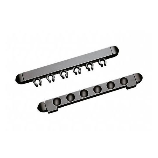 Support Mural Antique Pour 6 Queues – Bois Massif, Pinces Plastique Flexibles, Visserie Incluse – Noir