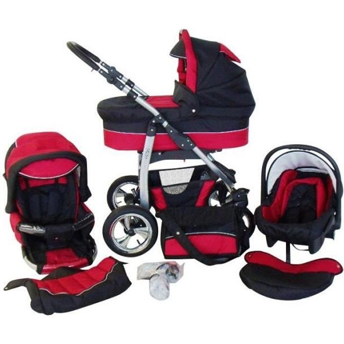 Poussette Combinee Dino Poussette Trio Nacelle Poussette Canne Siege auto Cosy Accessoires 23 rouge noir Cdiscount Puericulture Eveil bebe