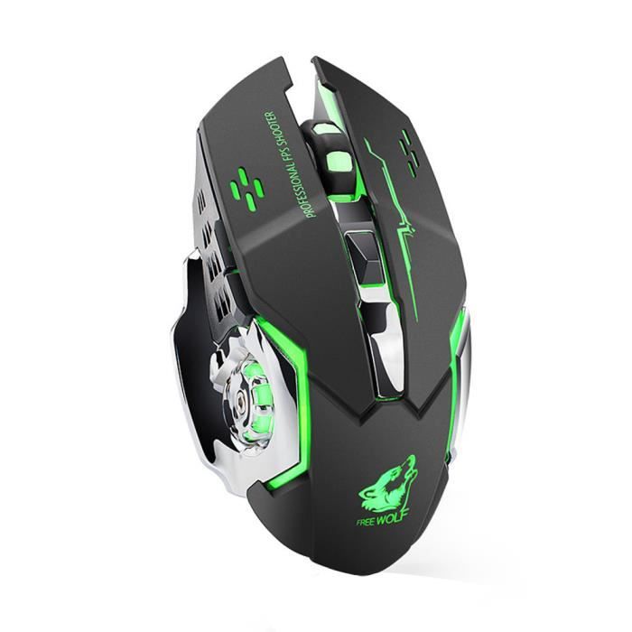 Style de confort Souris de jeu sans fil Free Wolf avec souris de jeu silencieuse 1600DPI de 3 DPI réglables et de 2 boutons programmables avec batterie rechargeable intégrée Transmission sans fil 2,4 