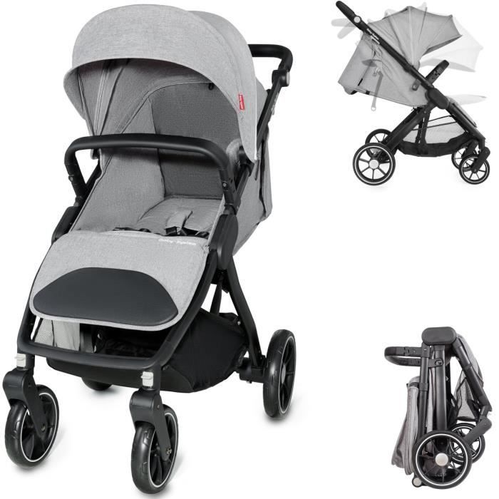 Moby System Poussette Canne 6 mois Compacte Frein a l Arriere Roues Mousse EVA Bandes reflechissantes Verrou securite NADIA Grise Cdiscount Puericulture Eveil bebe