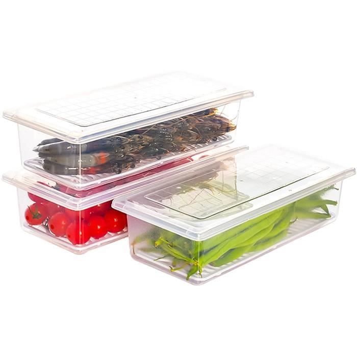 Lot De 3 Boîtes Rangement Frigo Avec égouttoir | Conservation Légumes, Fruits - 3300ml, 1750ml, 850ml
