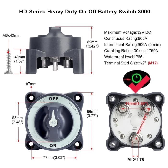 Interrupteur Isolateur Batterie 12V 600A - Double Niveau, Déconnexion Sécurisée Pour Camping-Car, Yacht, Voiture