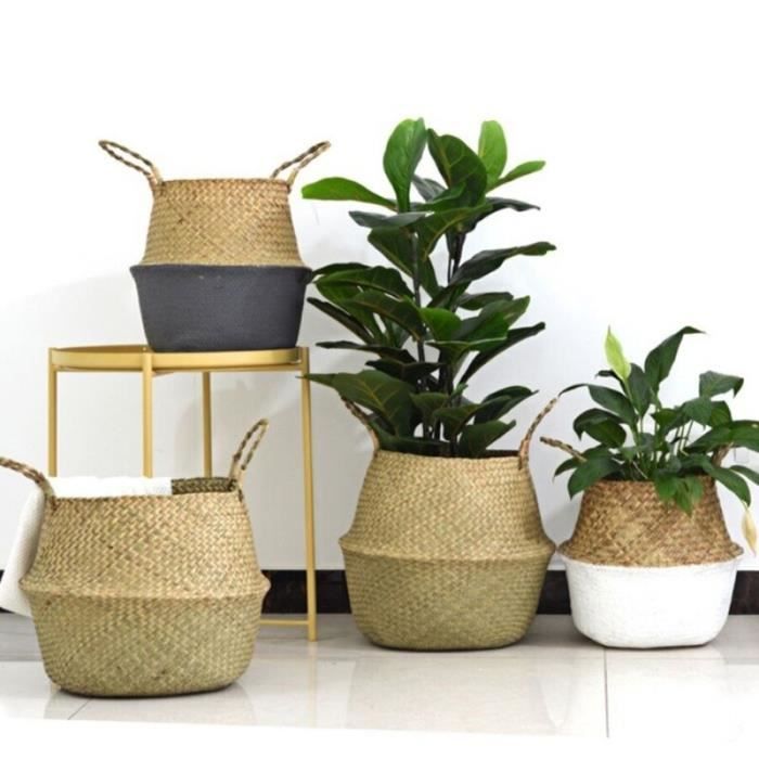 Paniers à Plantes - Pot De Fleurs Rond En Jonc De Mer - Lot De 2