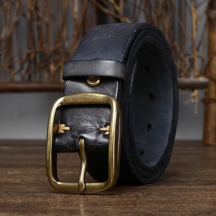 125 cm Le noir Ceinture en cuir veritable avec boucle en cuivre pour homme accessoire de haute qualite Cdiscount Sport