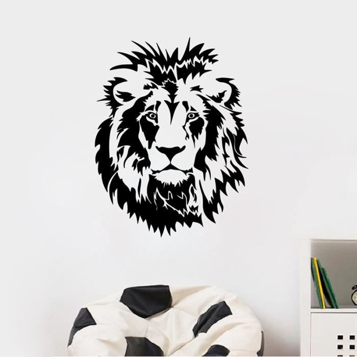 Tête De Lion Sticker Mural Voiture Vinyle Sticker Mural Animal Affiche Décoration Garçon Chambre Salon Bureau Maison 18X14Cm 150