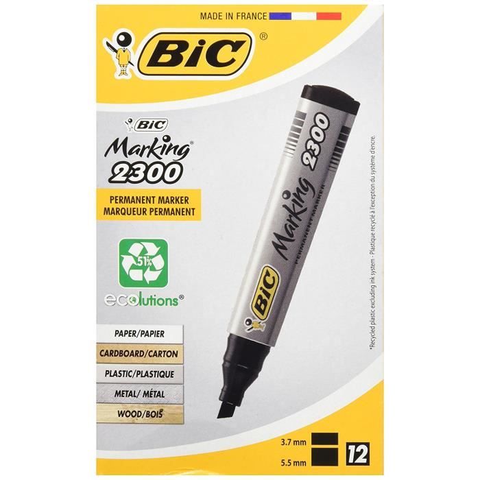 BIC Marqueur Permanent Pointe Biseautée Corps Plastique Encre à Base D Rouge 2300