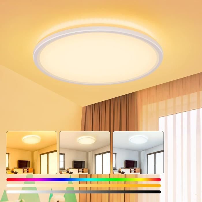 Plafonnier LED, RGB Dimmable Rond Plafonnier pour Salle de Bain ou