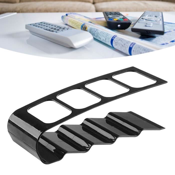 Support Télécommande Bois Et Acier Noir - Organisateur Salon Avec 4 Compartiments - Pour Téléphone, Stylos, Lunettes