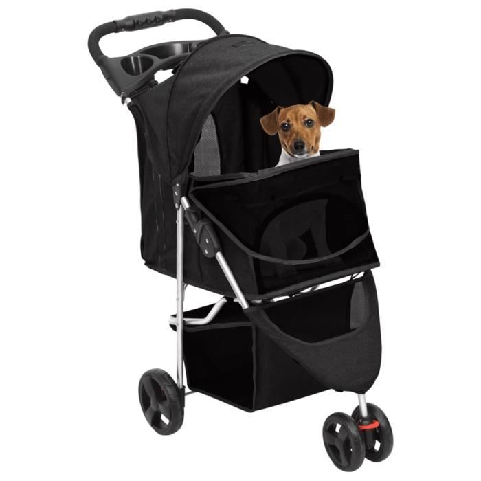 Poussette pour chien - CUQUE - CN016 - Noir - Tissu Oxford 300D - Pliable 80x46x98 cm