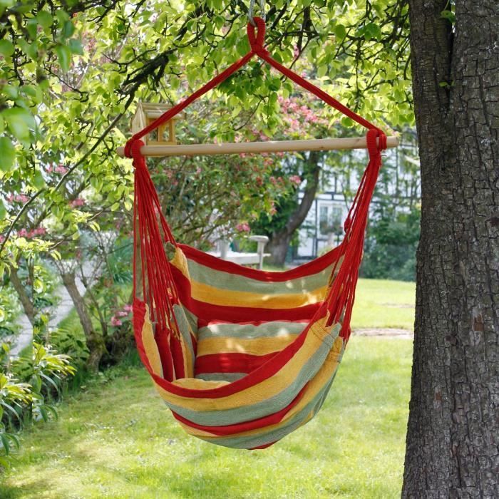 Fauteuil suspendu de jardin - ECD GERMANY - Rouge/vert/jaune - Bois franc - Capacité de charge élevée