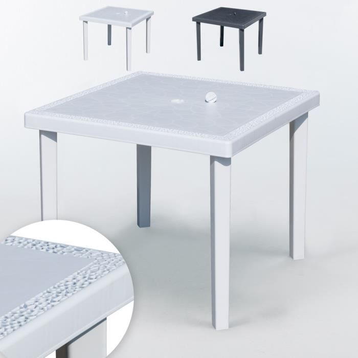 12 Tables carrées en Poly-rotin 90x90 Grand Soleil Gruvyer, Couleur: Blanc