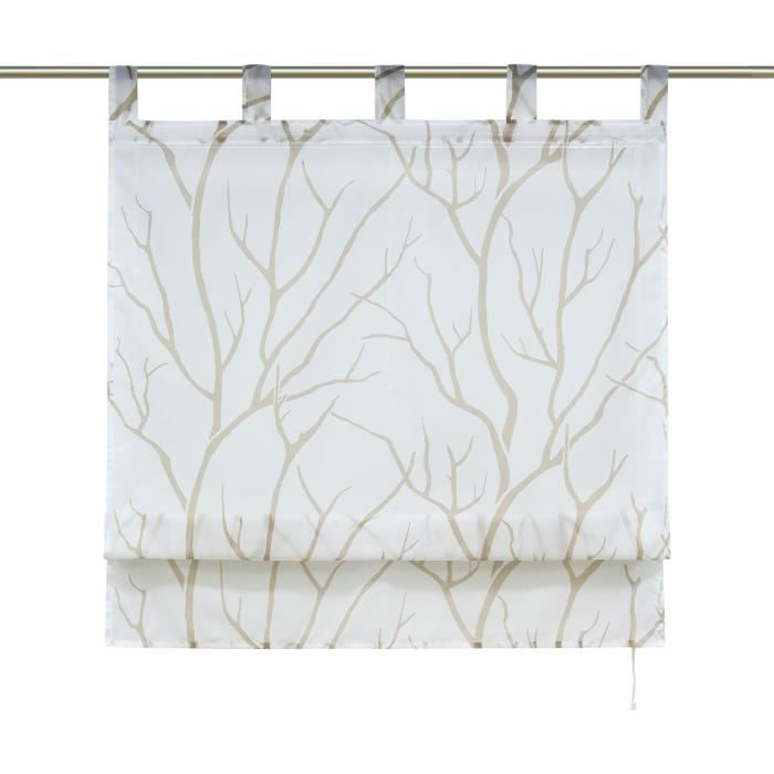 Store Romain Moderne Transparent Aspect Lin Blanc 140x140cm - Rideau Fenêtre Salon Avec Passants Dorés