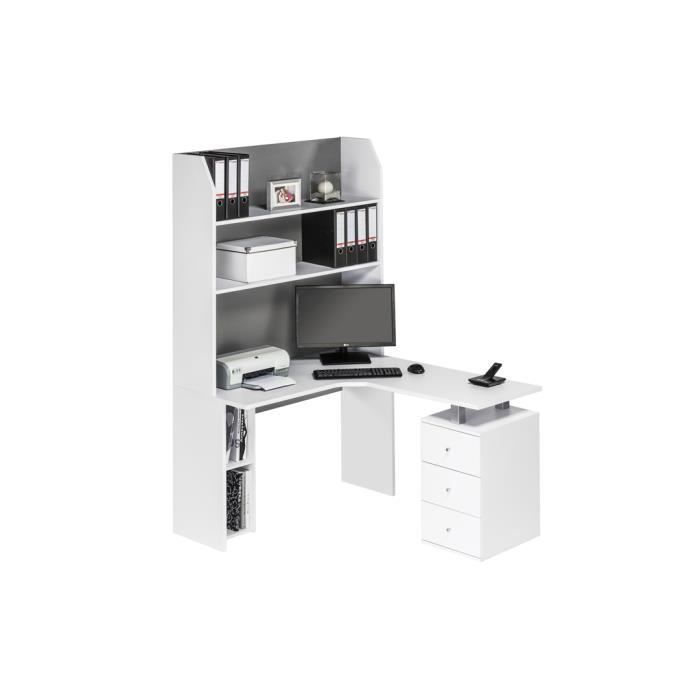 Bureau D Angle Contemporain Avec Rangement Coloris Blanc Eldorado Achat Vente Bureau Bureau D Angle Contemporain