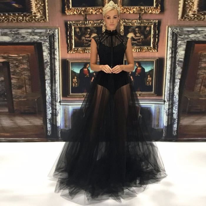 Jupe Longue Noire Transparente en Tulle pour Femme Style Hip