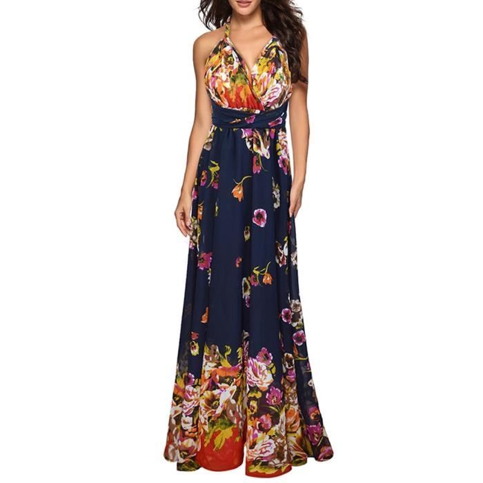 Robe Longue A La Plage Pour Femmes Bleu Fonce Bleu Fonce Achat Vente Robe De Plage Cdiscount