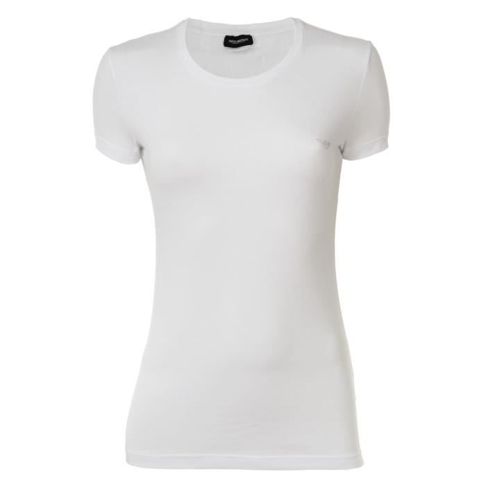 T Shirt Femme Emporio Armani Uni Manches Courtes Blanc Coton Elastique Blanc Cdiscount Pret a Porter