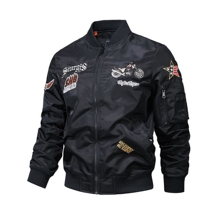 Blouson de Moto Homme INSFITY Bomber Cargo Motif Brode Nylon Polyester Noir