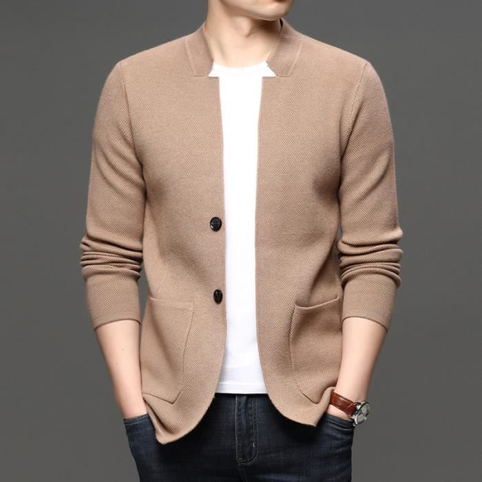 Cardigan Laine Homme Col Montant Couleur Unie Vetse en Tricot avec Poches Casual Camel Camel Cdiscount Pret a Porter