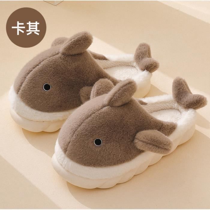 Chaussons en peluche animaux de dessin animé pour adulte - Marron Kaki -  Taille 39/40