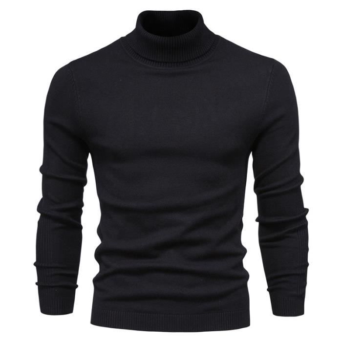 Pull Homme Col Roul en Tricot Hiver Pull Over Manches Longues