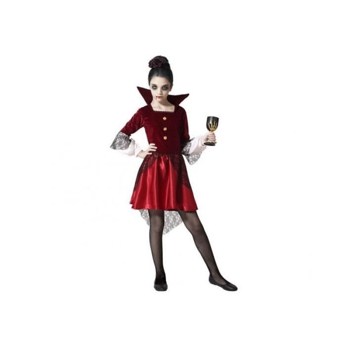 déguisement vampiresse pour enfant ac-déco - 3 à 4 ans - robe en polyester rouge ornée de tulle