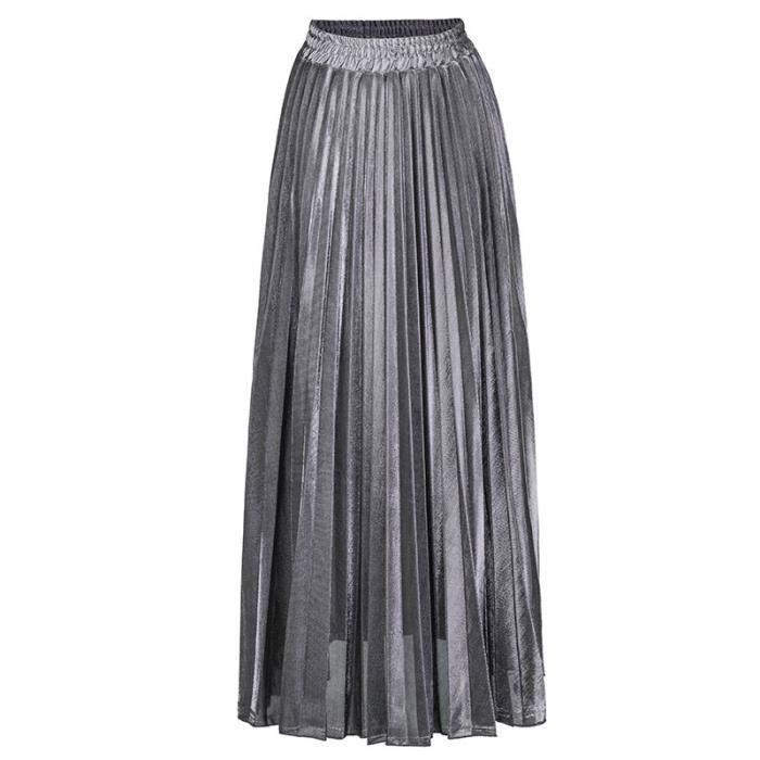 Jupe jupe longue plissee en argent vetements pour femmes mode de printemps taille haute ligne a vintage Charismatic Silver Blanc Cdiscount Pret a Porter