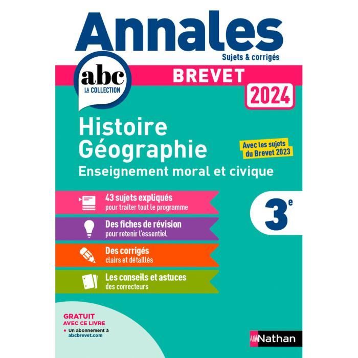 Nathan - Annales ABC du Brevet 2024 - Histoire-Geographie-EMC 3e - Sujets et corriges + fiches de revisions - - Pralon Gregoire