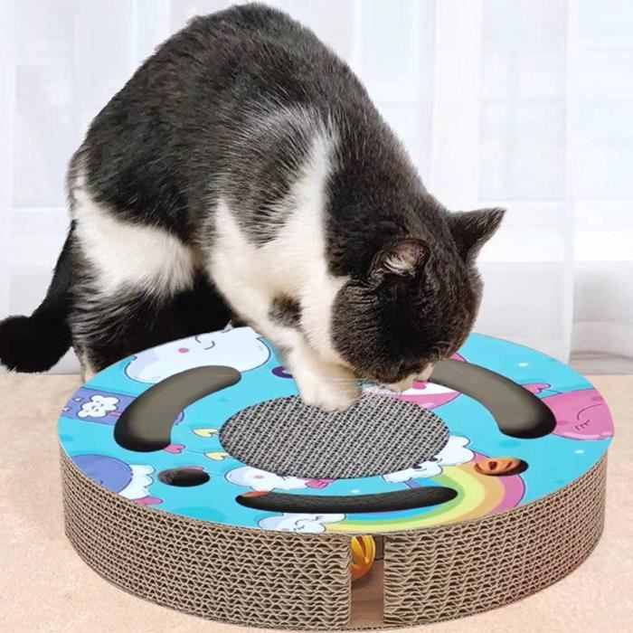 Meilleurs prix pour OMABETA Grattoir pour chat 3 en 1 - Jouet interactif et lit pour chat - Carton ondulé résistant - Boule à clochette intégrée