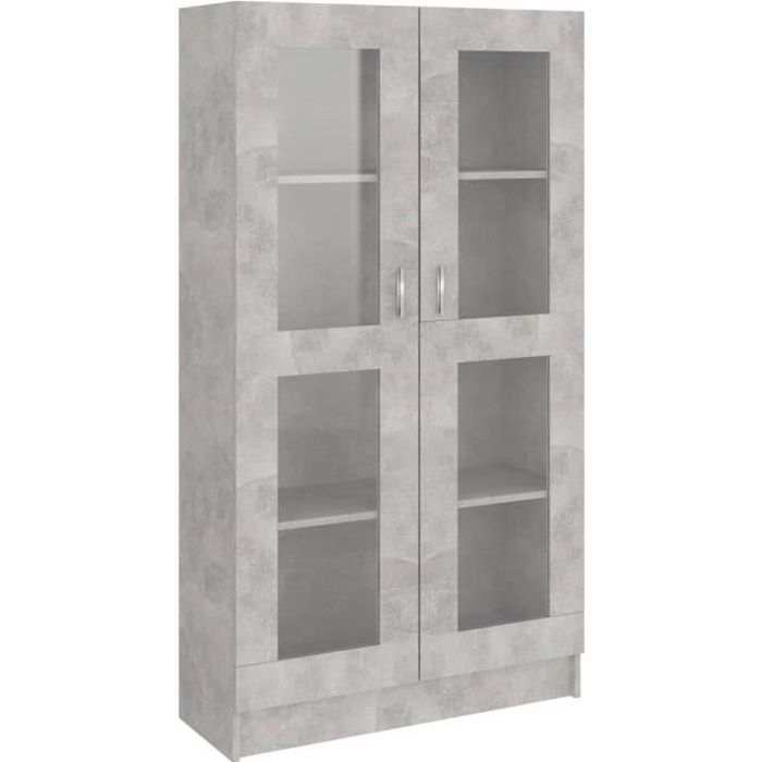 Bibliothèque à vitrine OMABETA - Gris béton - 82 5x30 5x150 cm - 4 étagères