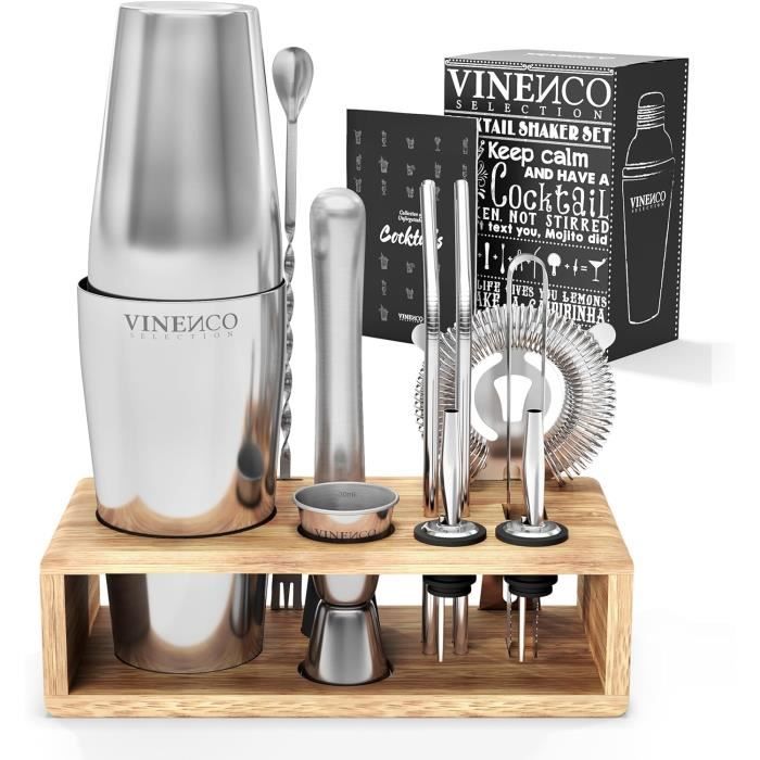 Kit Shaker Cocktail Boston 13 Pièces - Inox 304 Avec Livre De Recettes - Cadeau Bar