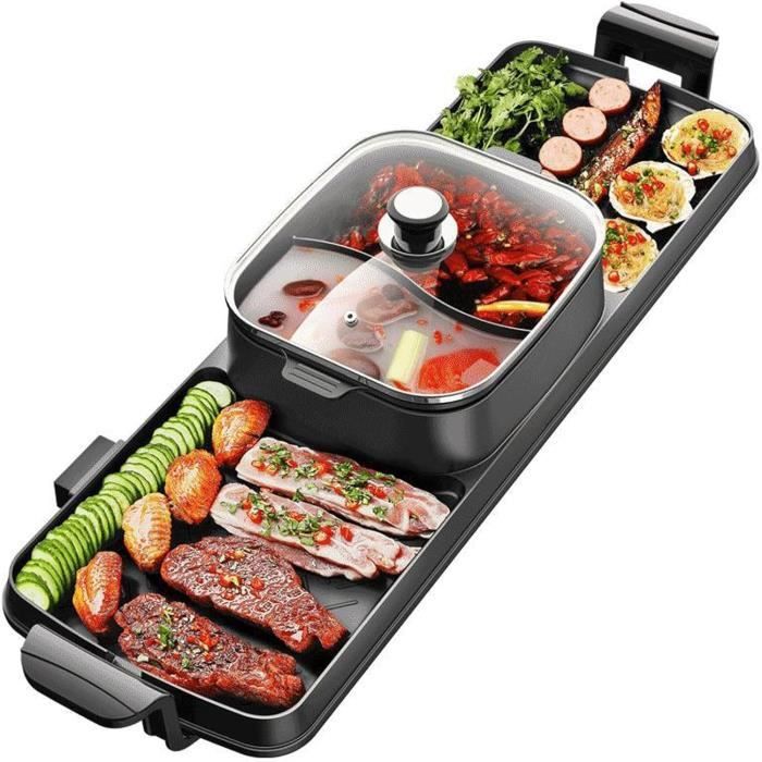 Hotpot Et Grill Électrique 2 En 1 Anti-Adhésif Sans Fumée - Barbecue Fondue Raclette Intérieur Pour 5-6 Personnes