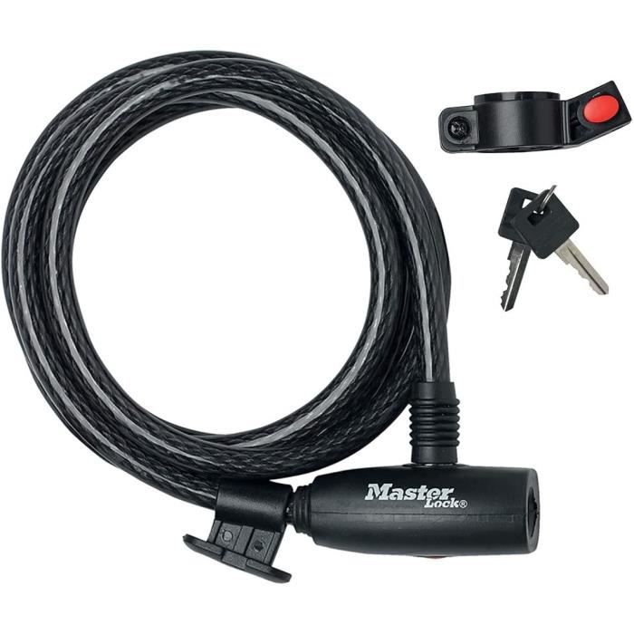 Antivol Vélo MASTER LOCK - Câble Acier Articulé 1m, 4 Clés - Protection Pour Vélo électrique, Skate, Tondeuse, équipement Extérieur - 10