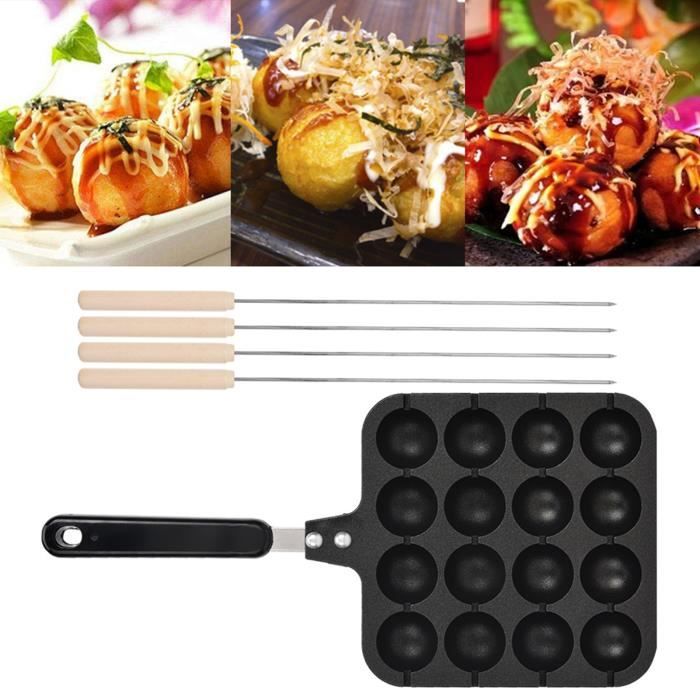 Dpofirs Takoyaki Poêle à Griller, Plaque De Cuisson Antiadhésive 14 Trous Pour Moules à Boulettes De Viande De Pieuvre Avec Poignée Amovible Pour