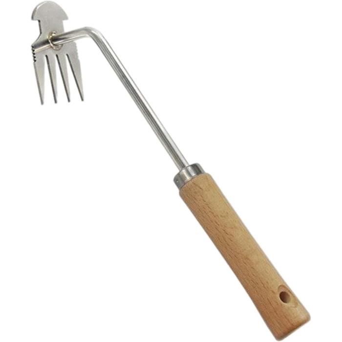 Désherbeur Manuel à Manche - Outil Jardin 4 Dents Pointues - Longueur ~36 Cm - En Acier Au Manganèse - Pour Pissenlits, Chardons