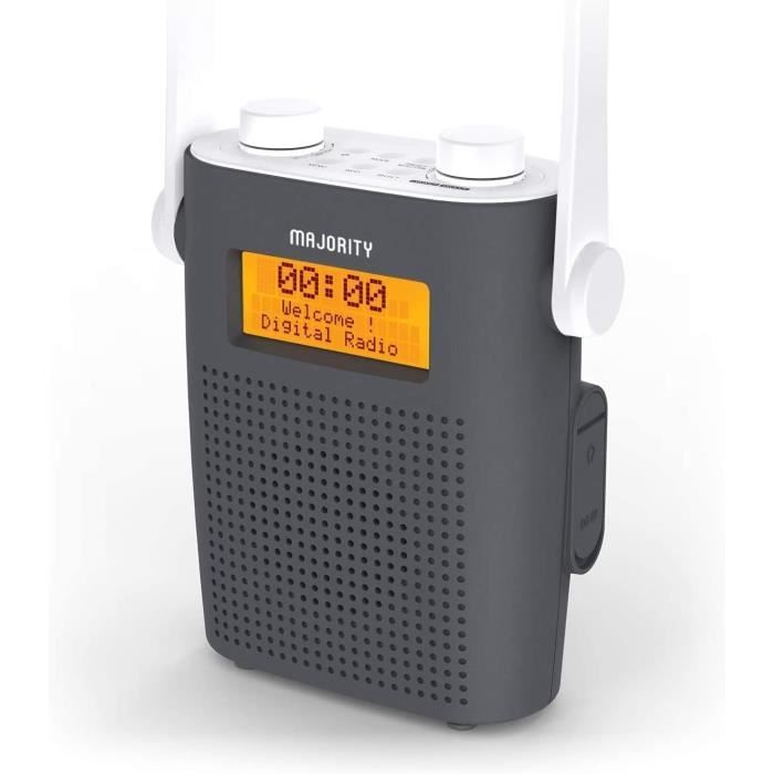 Joyzan Radio de Douche Étanche, Radio AM FM Salle de Bain Fonctionne à Piles Haut-Parleur Intégré Portable avec Sangle de Transport Bouton Rotatif Suspendu Contrôle Volume pour Maison Plage Extérieur