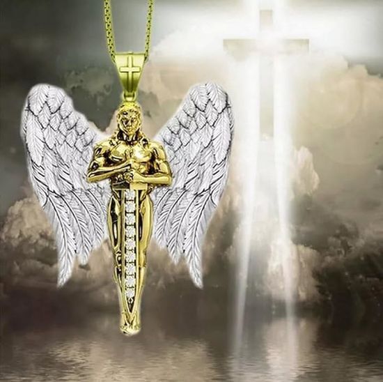 Collier Pendentif Ange En Acier Inoxydable - Chaîne 60cm - Style Hip-Hop - Cadeau Homme/Femme