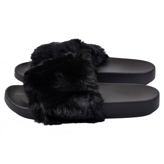 Claquettes pour enfant avec Fourrure Qualit Sup rieure Noir