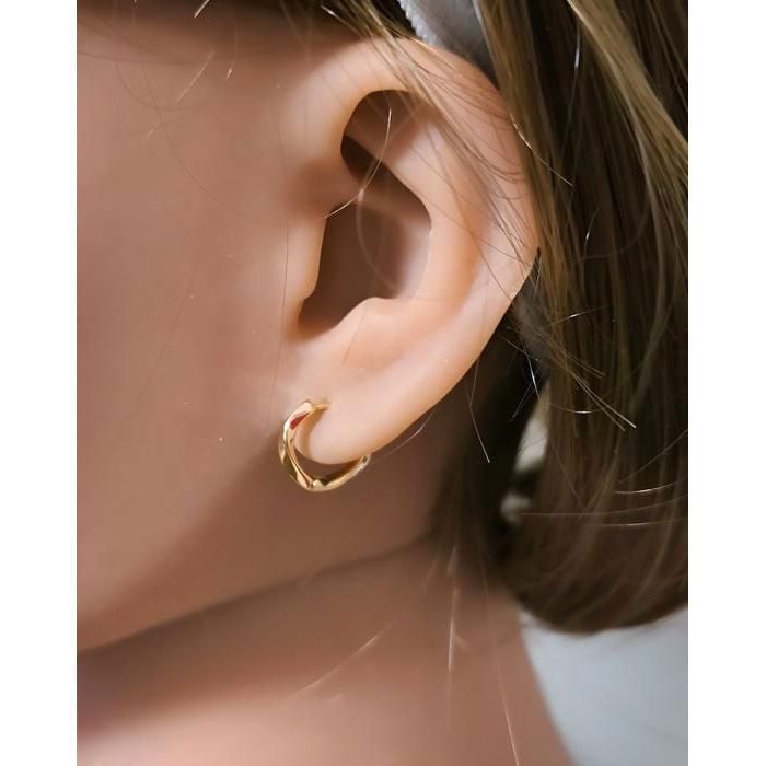 Boucles D'oreilles Créoles Torsadées - Plaqué Or Jaune 750/1000, Fermoir Clou