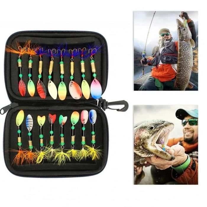 Vicloon Kit 16 Leurres Pêche Spinnerbaits, Minnow, Popper, Souples – Boîte Incluse – Appâts Complets Carnassiers
