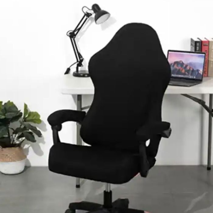 Housse De Chaise De Gaming En Polaire Extensible - Noir, Design Avec Blocs De Couleur - Antidérapante