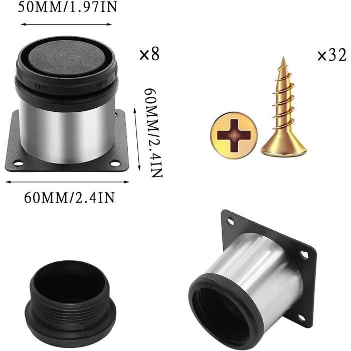 Reinscer Lot De 16 Rehausseurs De Meubles Réglables 3.5cm - Empilables Antidérapants Noir - 7x7cm