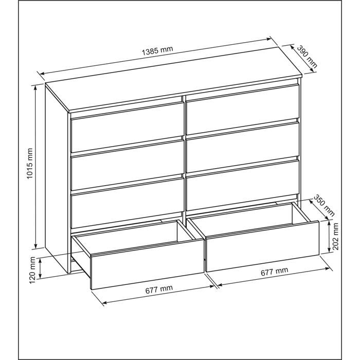 MebLocker Commode à 8 tiroirs, 140 cm, idéale pour le salon, la chambre à coucher, la chambre d'enfant, la chambre d'adolescent et le bureau, solution moderne et élégante pour un rangement élégant
