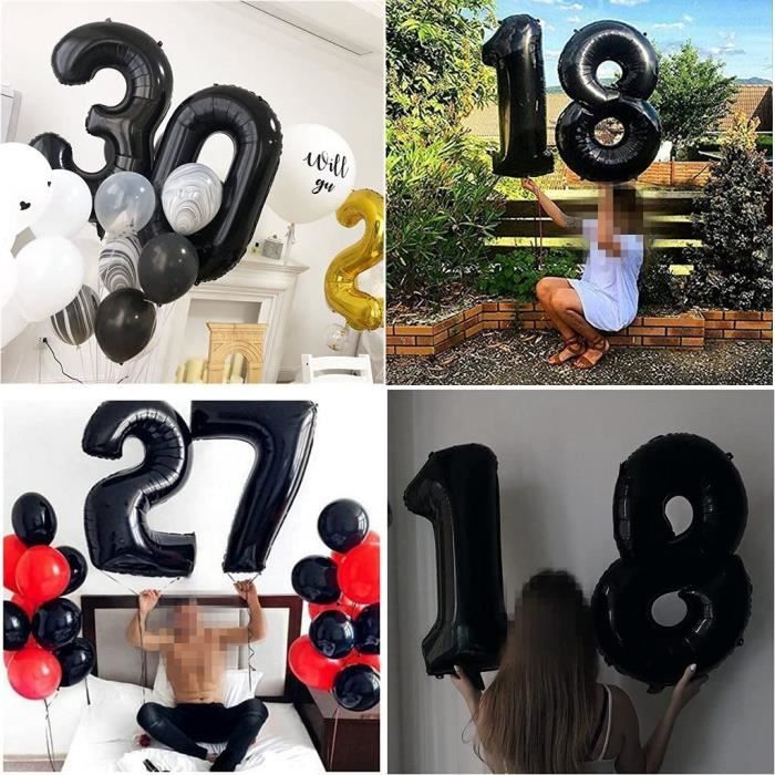 2 ballons chiffre 24 noirs, décoration anniversaire 24 ans, femme, homme,  noir, or, chiffre 24 ballons + guirlande de fanions [1259] - Cdiscount  Maison