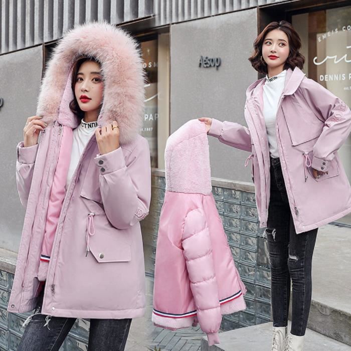 Parka Chaud Avec Capuche elegant a la mode en Fourrure chaud bien applicable a l hiver pour femme fille Rose L Rose Cdiscount Pret a Porter