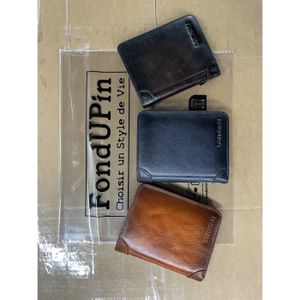 Portefeuille en cuir RFID pour hommes, véritable fait à la main, cuir noir de lu