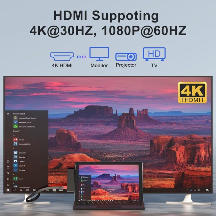Station D'accueil Surface Pro 9/10/11 - 2 HDMI 4K 60Hz, Thunderbolt 4, USB 3.0, Charge 100W