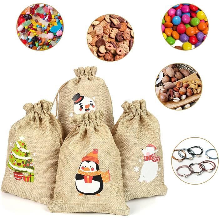 12Pi ces Pochon Tissu Sacs de Cadeau de No l Toile de Jute Sacs