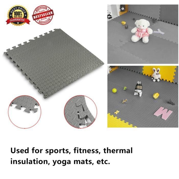 Tapis de protection de sol – 16 dalles en mousse sans BPA + bordures   Matelas puzzle pour matériel fitness, gym, musculation Gris - Cdiscount  Maison