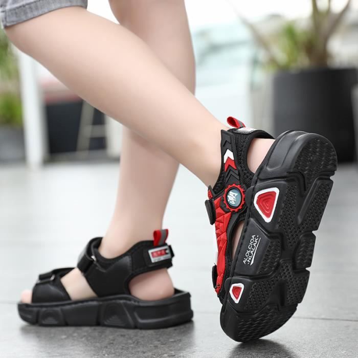 Sandales Enfant Garcon Fille Rouge Chaussures d Ete en Textile avec Fermeture Scratch Rouge Cdiscount Chaussures